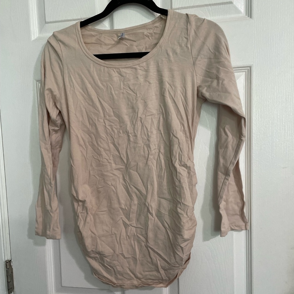 Maternity Nude Long Sleeve Tee with Side Ruching